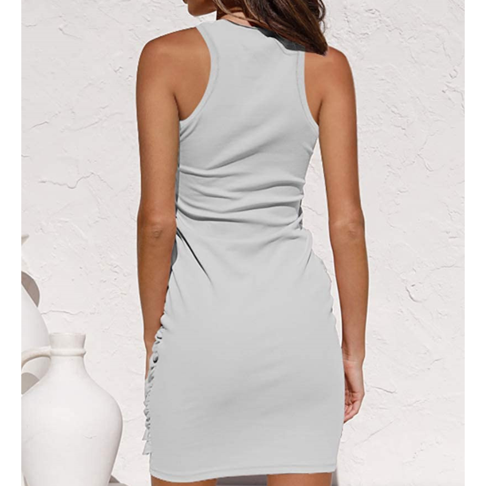 Side Knot Sleeves Less Bodycon Midi Dress-My Comfy Blouse