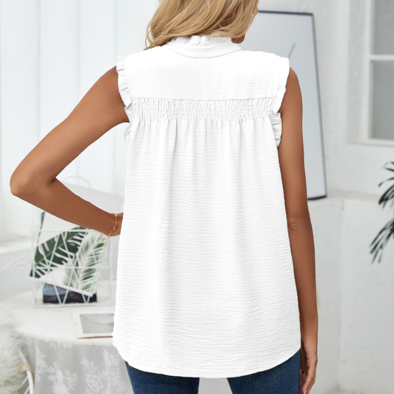 Semi-Casual Sleeveless Meridian Collar Blouse-My Comfy Blouse