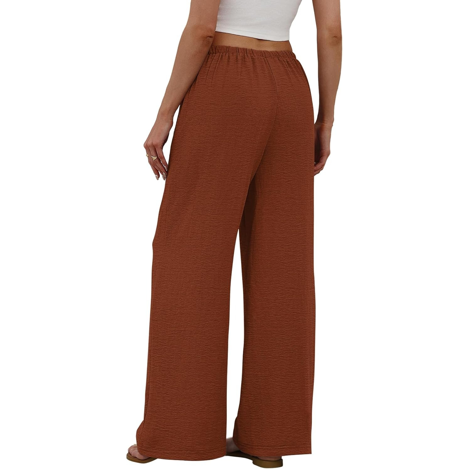 Wide Pants for Women Flowy Palazzo Drawstring Elastic Trousers with Pockets Summer Beach Vacation Clothes