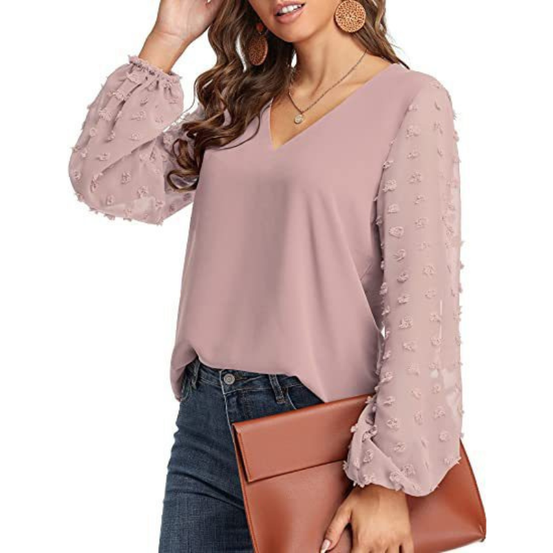 Semi-Formal V-neck Textured Sleeves Blouse-My Comfy Blouse