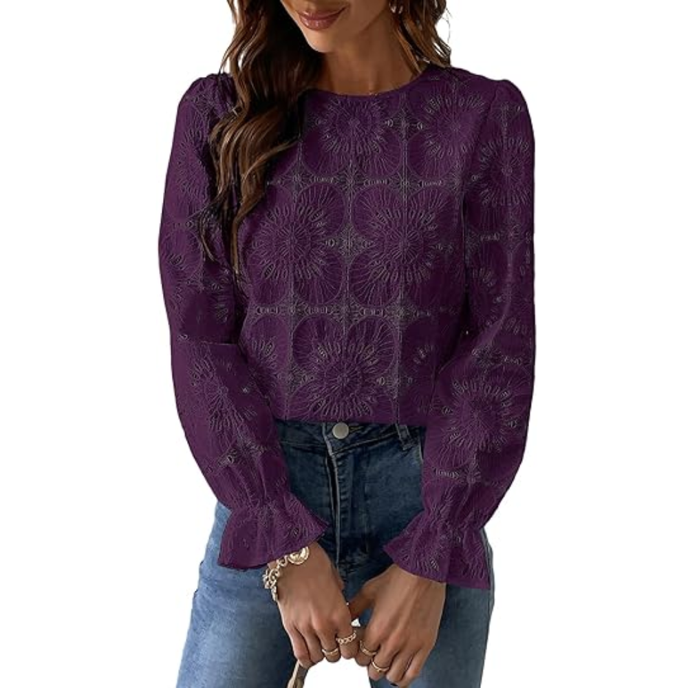 Women Embroidered Crochet Tops With Eyelet Lace Details