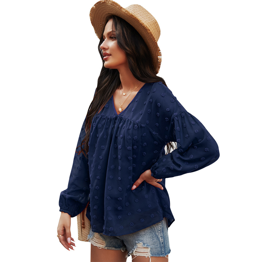 V-Neck Polka Dots Ruffled Blouse-My Comfy Blouse