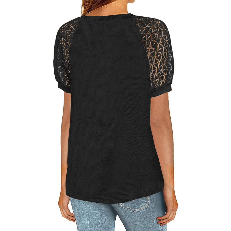 Laced Short Sleeves Blouse-My Comfy Blouse