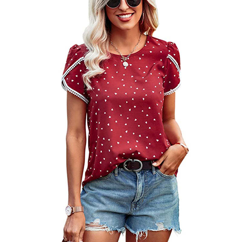 Causal Tulip Laced Short Sleeves Blouse-My Comfy Blouse