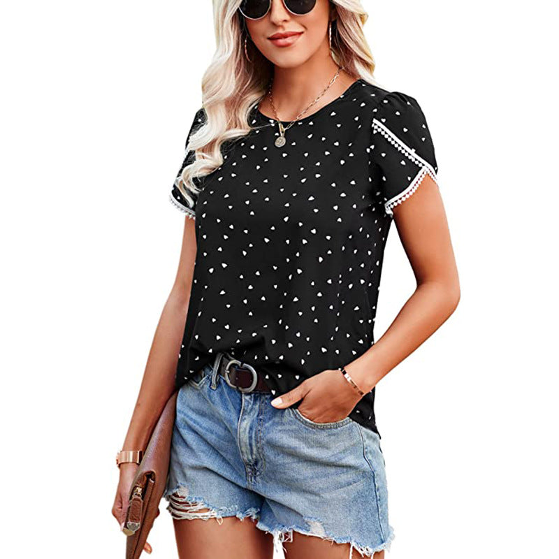 Causal Tulip Laced Short Sleeves Blouse-My Comfy Blouse