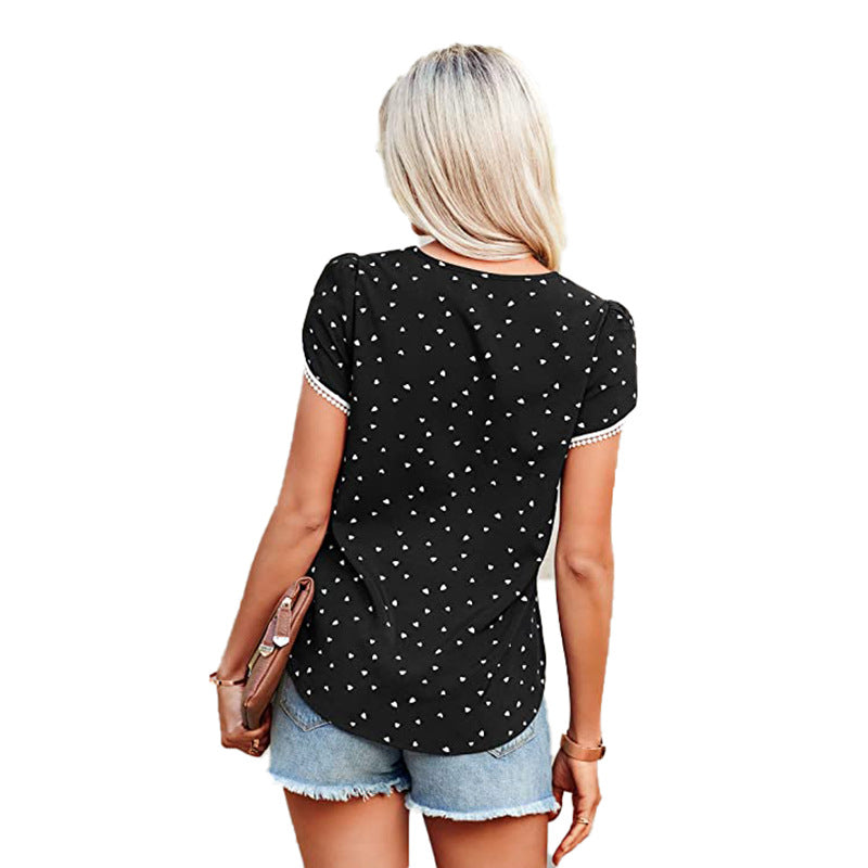 Causal Tulip Laced Short Sleeves Blouse-My Comfy Blouse