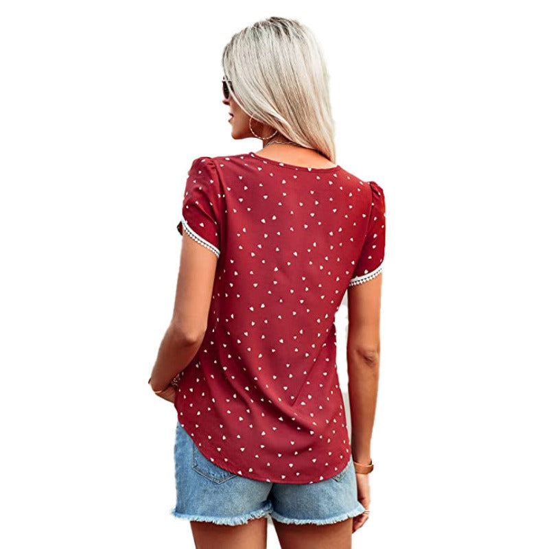 Causal Tulip Laced Short Sleeves Blouse-My Comfy Blouse