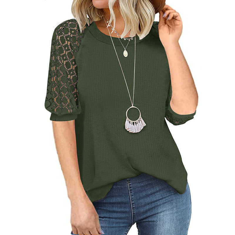 Casual Lace Raglan Sleeves Blouse-My Comfy Blouse
