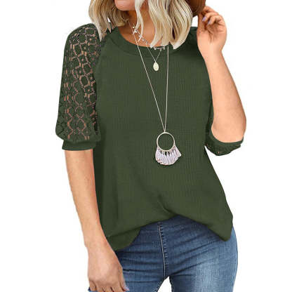 Casual Lace Raglan Sleeves Blouse