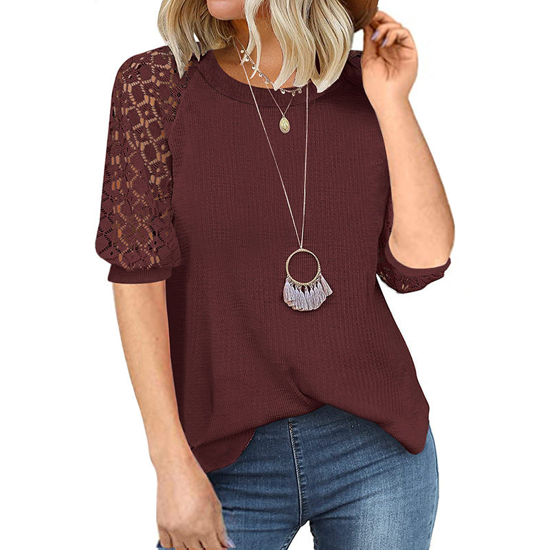 Casual Lace Raglan Sleeves Blouse-My Comfy Blouse