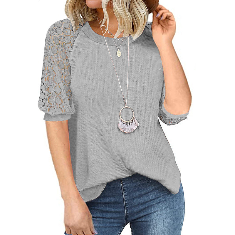 Casual Lace Raglan Sleeves Blouse-My Comfy Blouse