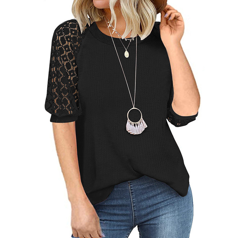 Casual Lace Raglan Sleeves Blouse-My Comfy Blouse