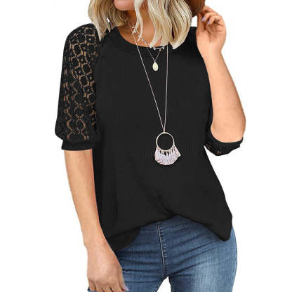 Casual Lace Raglan Sleeves Blouse