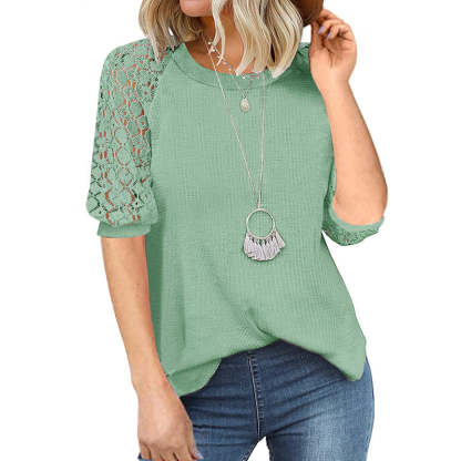 Casual Lace Raglan Sleeves Blouse