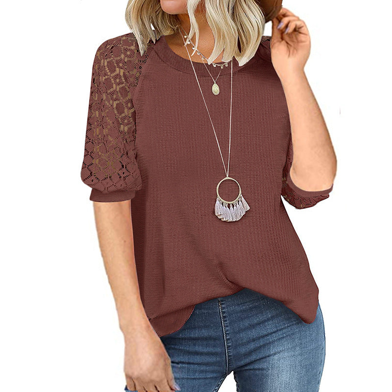Casual Lace Raglan Sleeves Blouse-My Comfy Blouse