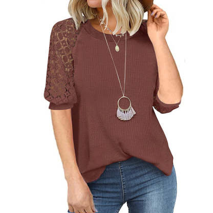 Casual Lace Raglan Sleeves Blouse