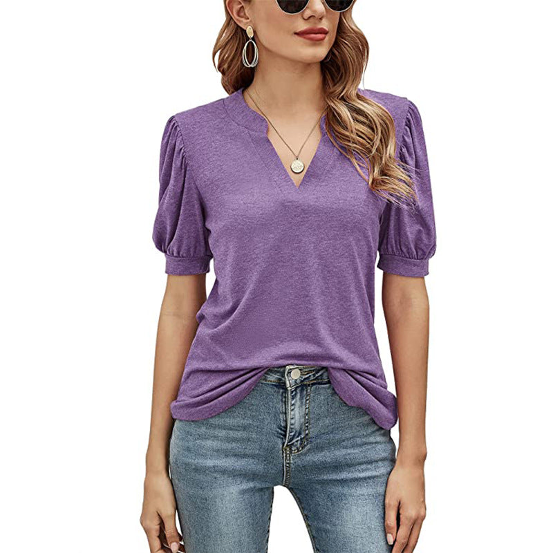 Puffed Sleeves Semi-Collar Blouse-My Comfy Blouse