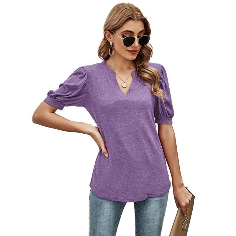Puffed Sleeves Semi-Collar Blouse-My Comfy Blouse