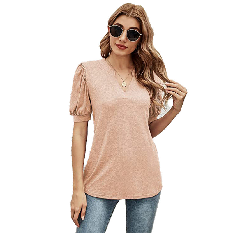 Puffed Sleeves Semi-Collar Blouse-My Comfy Blouse