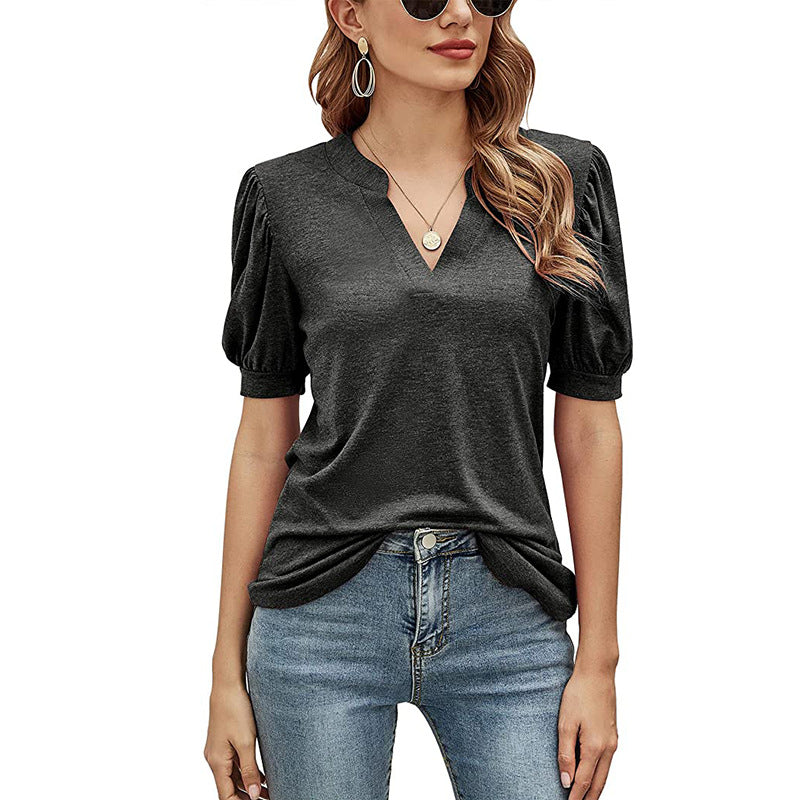 Puffed Sleeves Semi-Collar Blouse-My Comfy Blouse