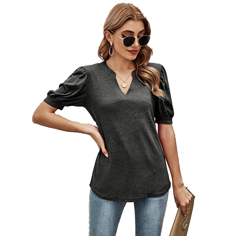 Puffed Sleeves Semi-Collar Blouse-My Comfy Blouse