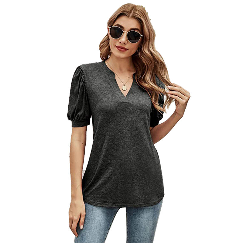 Puffed Sleeves Semi-Collar Blouse-My Comfy Blouse