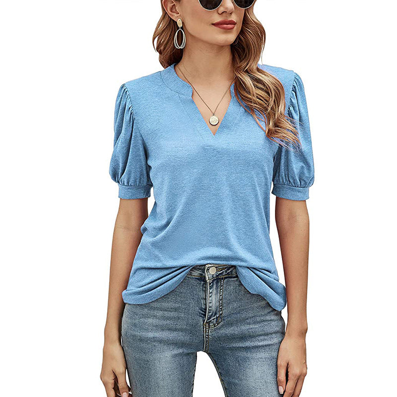 Puffed Sleeves Semi-Collar Blouse-My Comfy Blouse