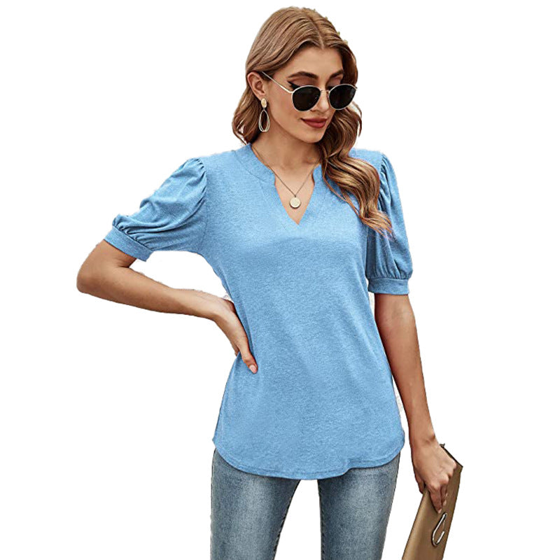 Puffed Sleeves Semi-Collar Blouse-My Comfy Blouse