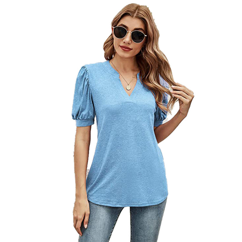 Puffed Sleeves Semi-Collar Blouse-My Comfy Blouse
