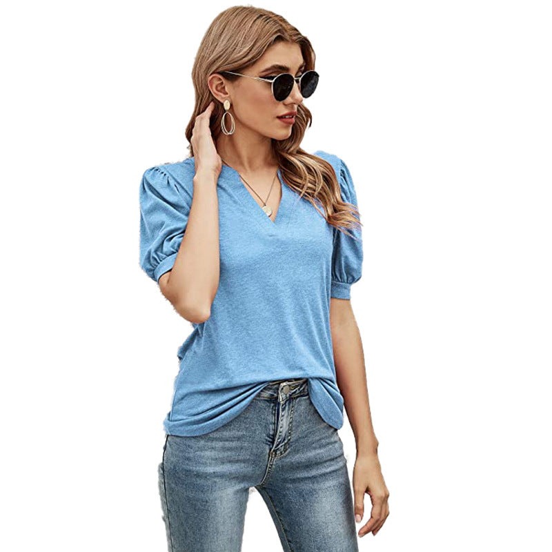 Puffed Sleeves Semi-Collar Blouse-My Comfy Blouse
