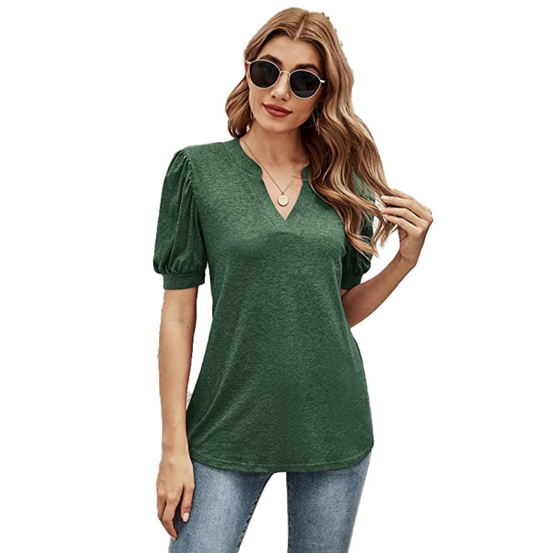 Puffed Sleeves Semi-Collar Blouse-My Comfy Blouse