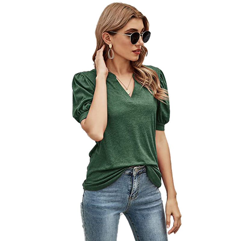 Puffed Sleeves Semi-Collar Blouse-My Comfy Blouse