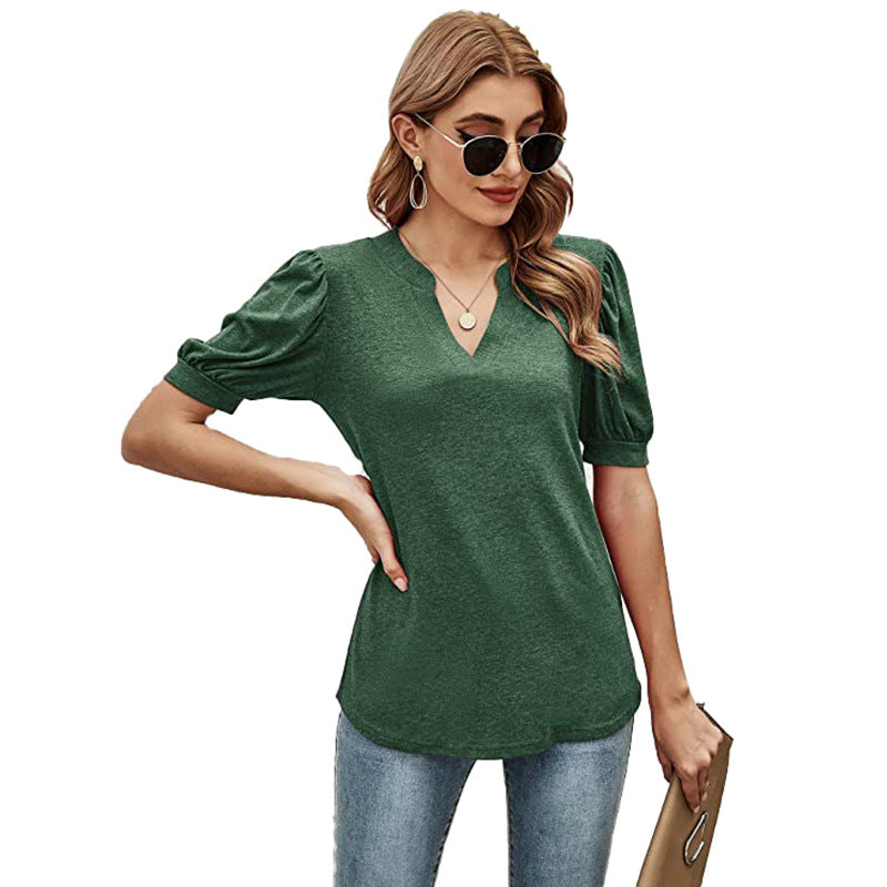 Puffed Sleeves Semi-Collar Blouse-My Comfy Blouse
