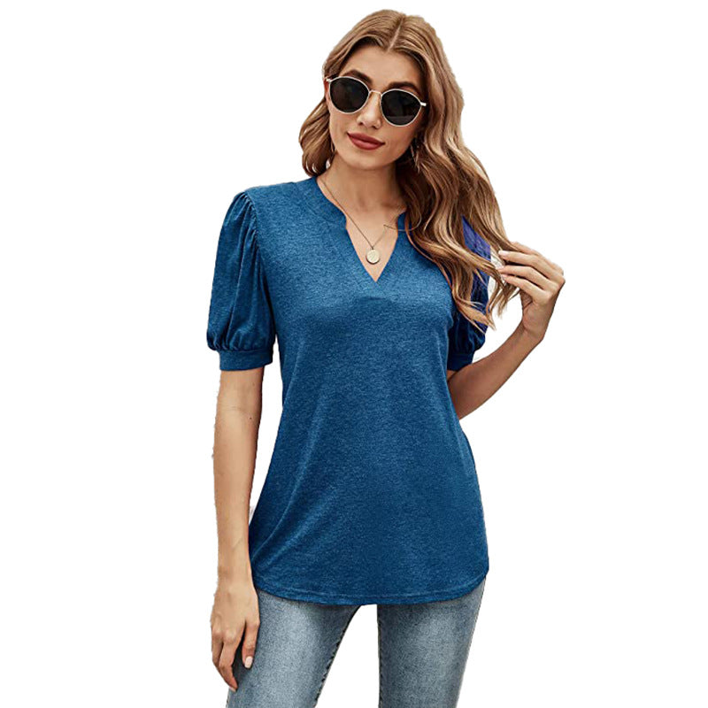 Puffed Sleeves Semi-Collar Blouse-My Comfy Blouse