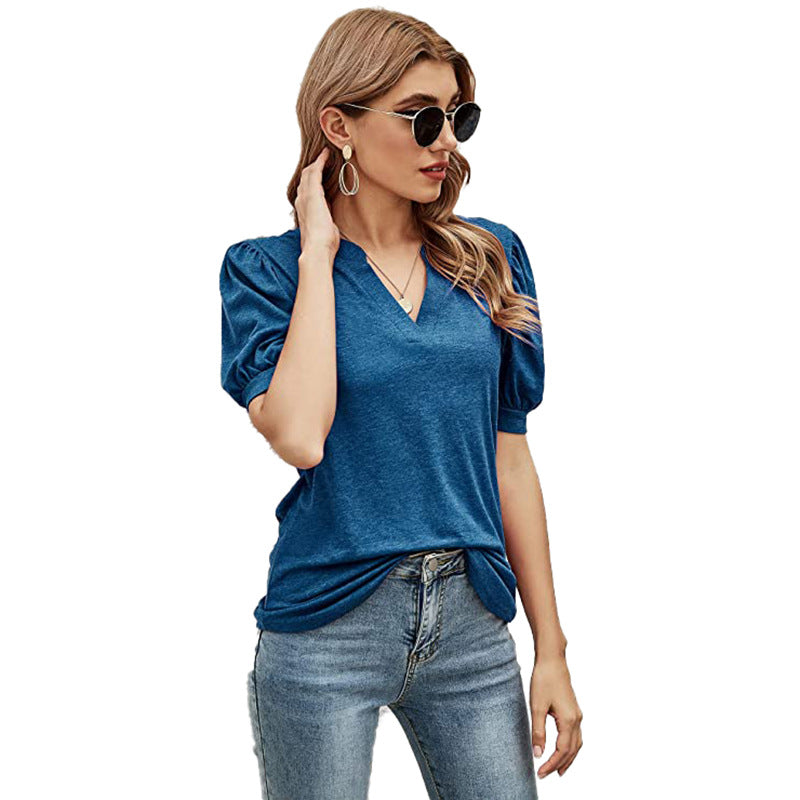 Puffed Sleeves Semi-Collar Blouse-My Comfy Blouse