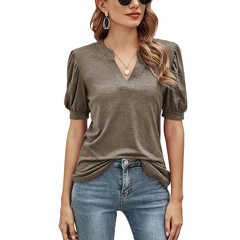 Puffed Sleeves Semi-Collar Blouse-My Comfy Blouse