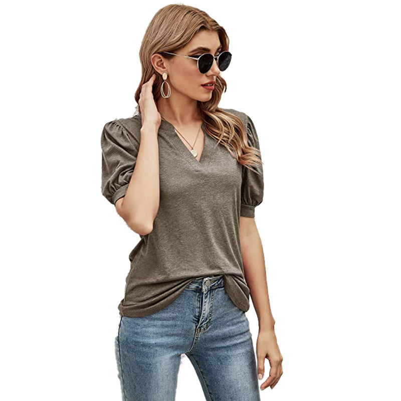 Puffed Sleeves Semi-Collar Blouse-My Comfy Blouse