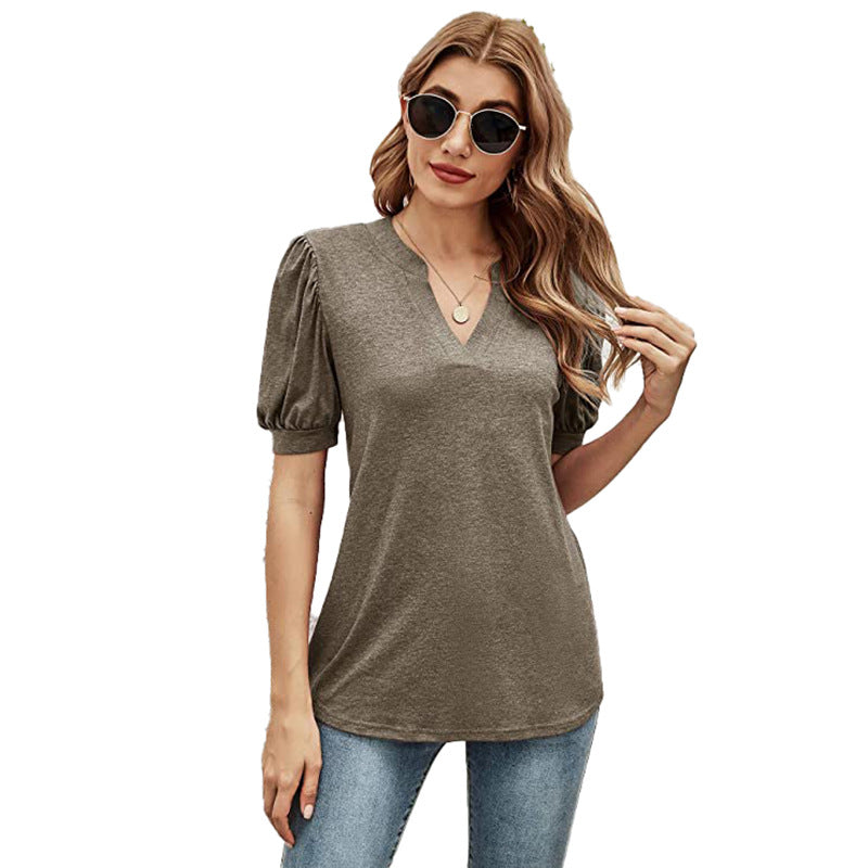 Puffed Sleeves Semi-Collar Blouse-My Comfy Blouse