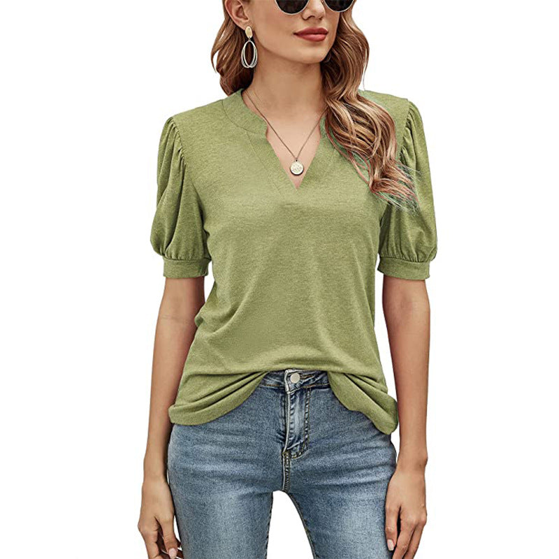 Puffed Sleeves Semi-Collar Blouse-My Comfy Blouse