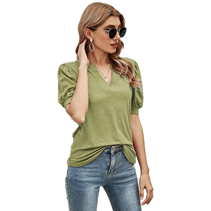 Puffed Sleeves Semi-Collar Blouse-My Comfy Blouse