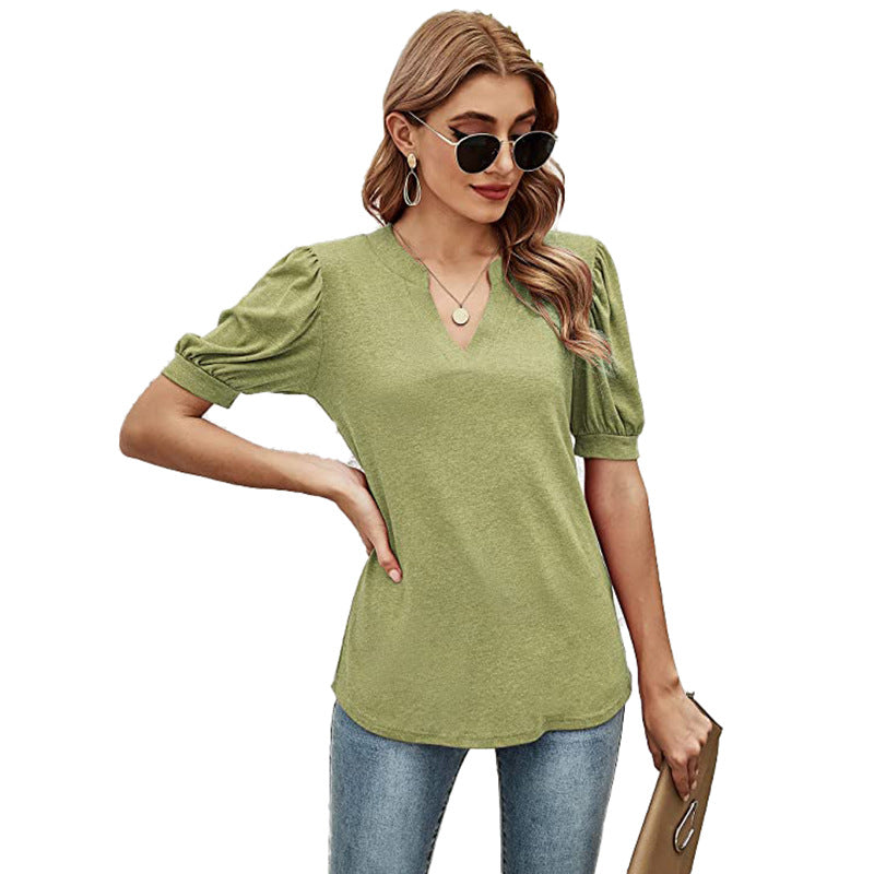 Puffed Sleeves Semi-Collar Blouse-My Comfy Blouse