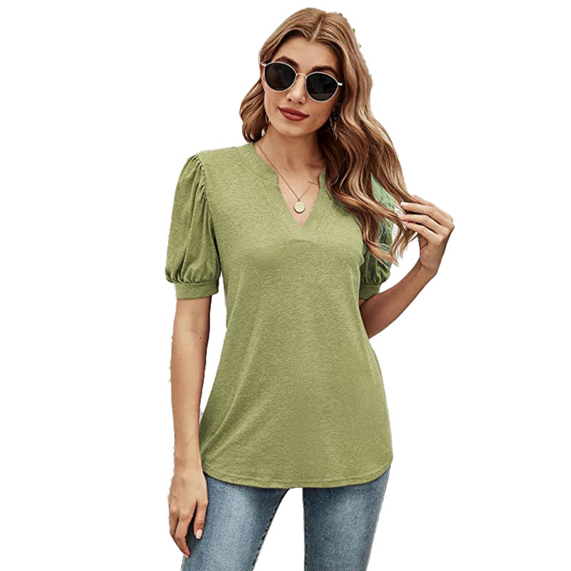 Puffed Sleeves Semi-Collar Blouse-My Comfy Blouse