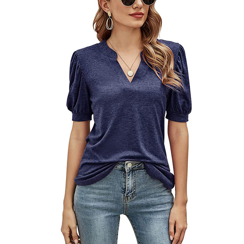Puffed Sleeves Semi-Collar Blouse-My Comfy Blouse