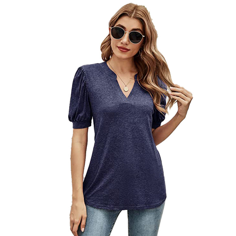 Puffed Sleeves Semi-Collar Blouse-My Comfy Blouse