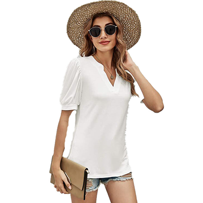 Puffed Sleeves Semi-Collar Blouse-My Comfy Blouse