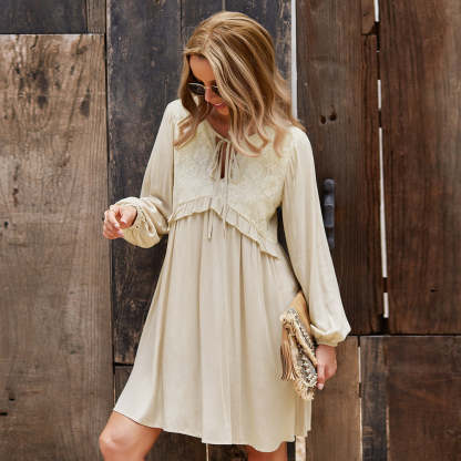 Women’s Casual Long Sleeves V Neck Mini Dress-My Comfy Blouse