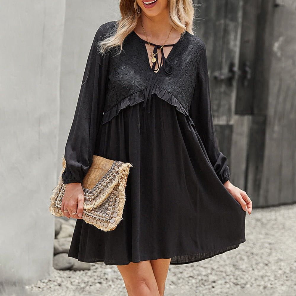 Women’s Casual Long Sleeves V Neck Mini Dress-My Comfy Blouse