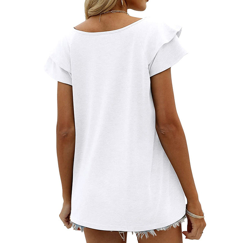 Double Flounce Short Sleeves Blouse-My Comfy Blouse
