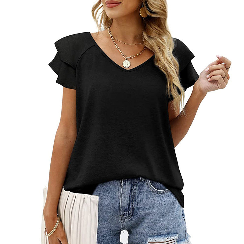 Double Flounce Short Sleeves Blouse-My Comfy Blouse