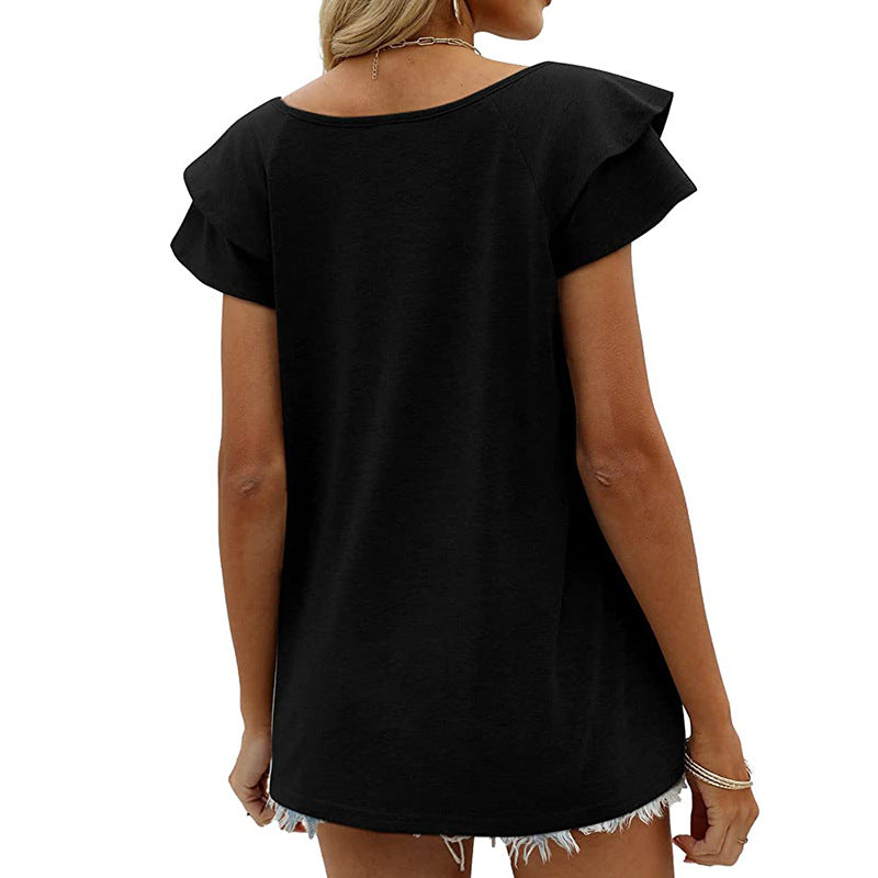 Double Flounce Short Sleeves Blouse-My Comfy Blouse